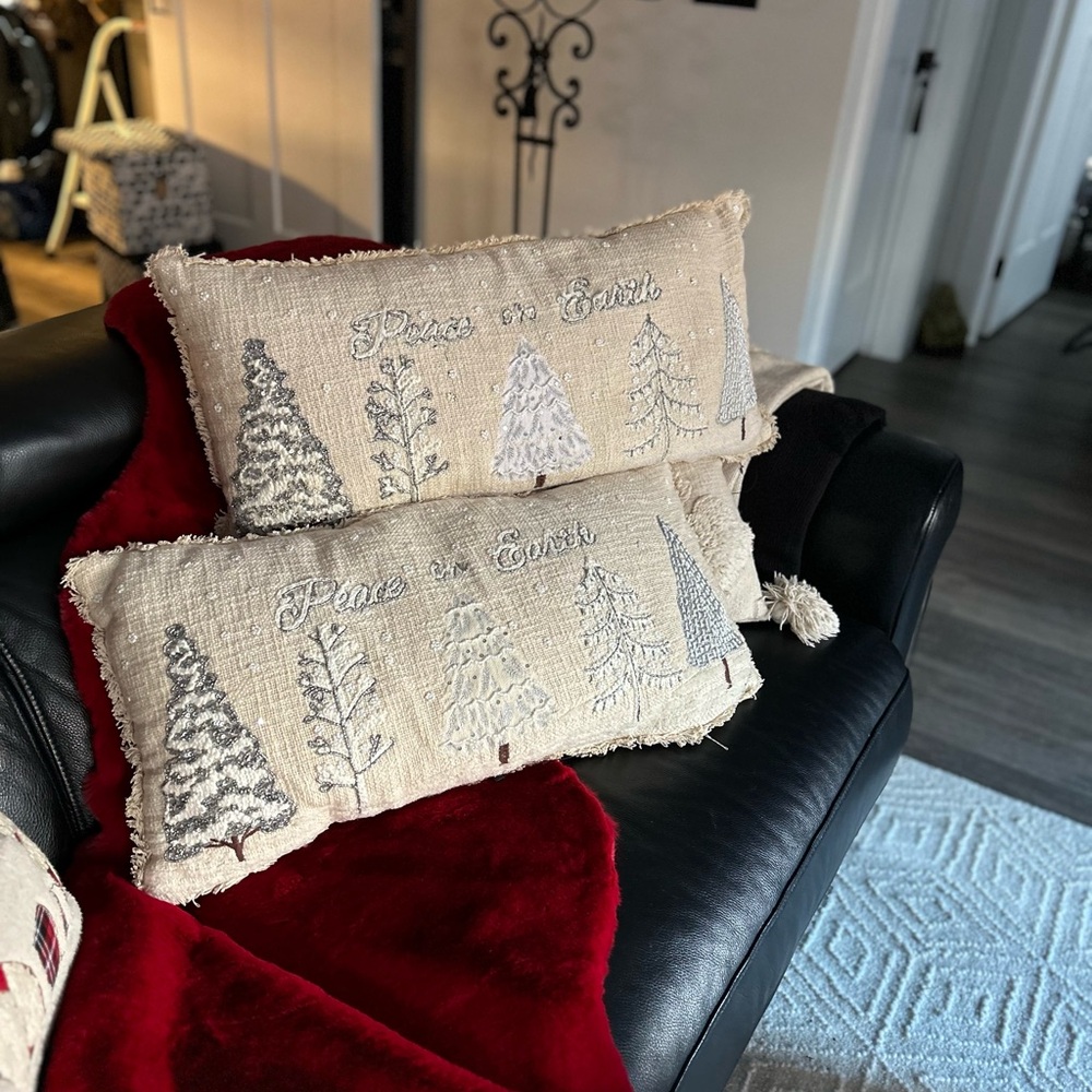 Two holiday winter accent pillows